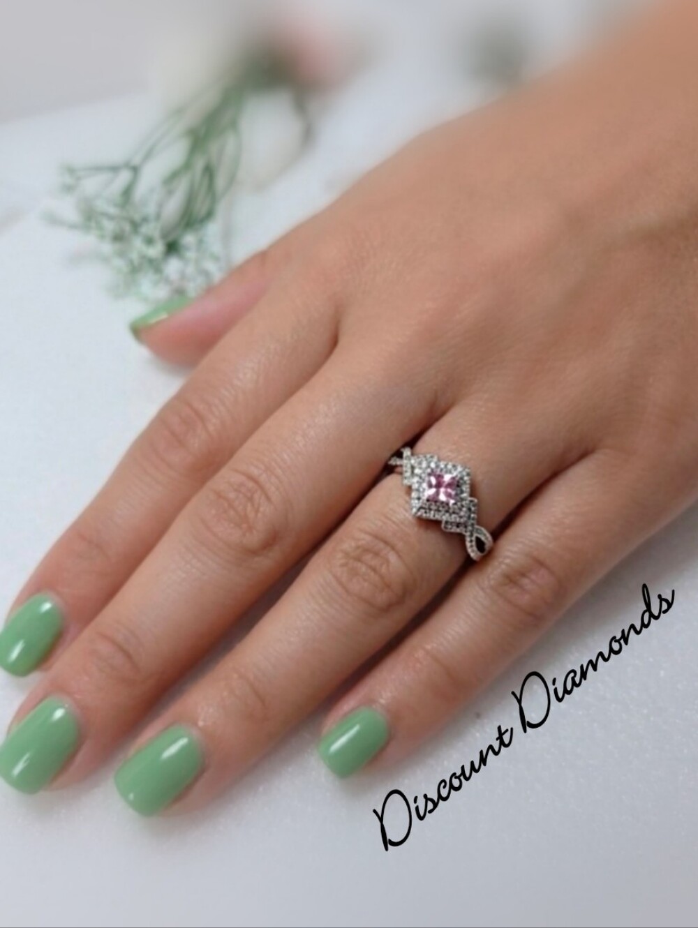 Princess Cut 2 Ct. Pink & White Natural Topaz Ring on 925 Silver